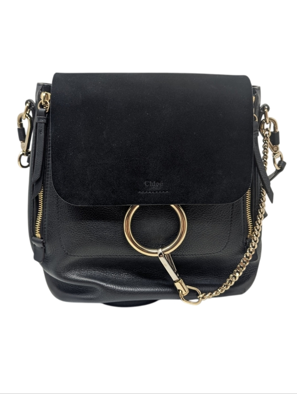 Chloè Black Faye Leather Suede Backpack Shoulder Bag